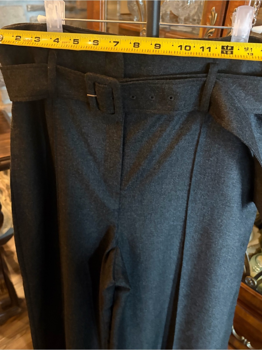 Theory women’s high waisted light flannel Charcoal Gray Belted Dress Pants NWT - Picture 7 of 9